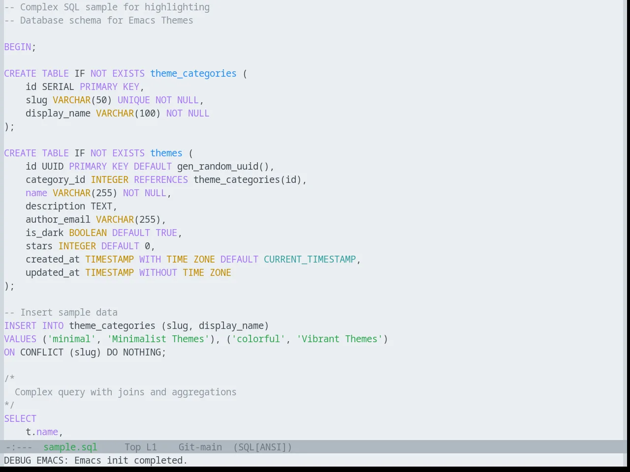 Base16 Github Theme in sql-mode