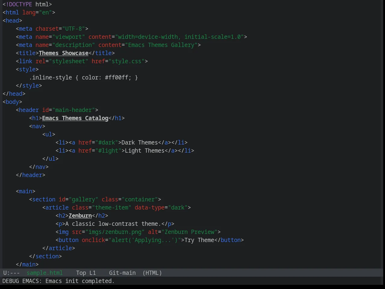 Base16 Google Dark Theme in html-mode