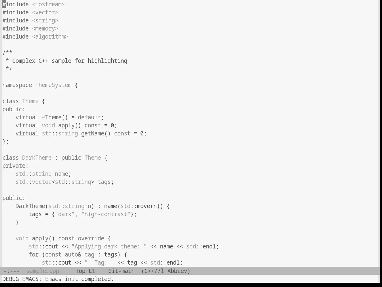 Base16 Grayscale Light Theme in c++-mode