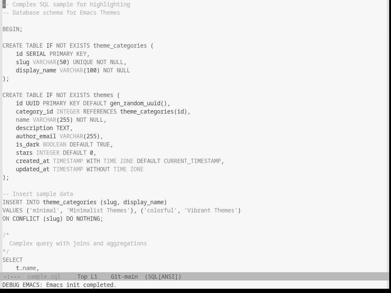 Base16 Grayscale Light Theme in sql-mode