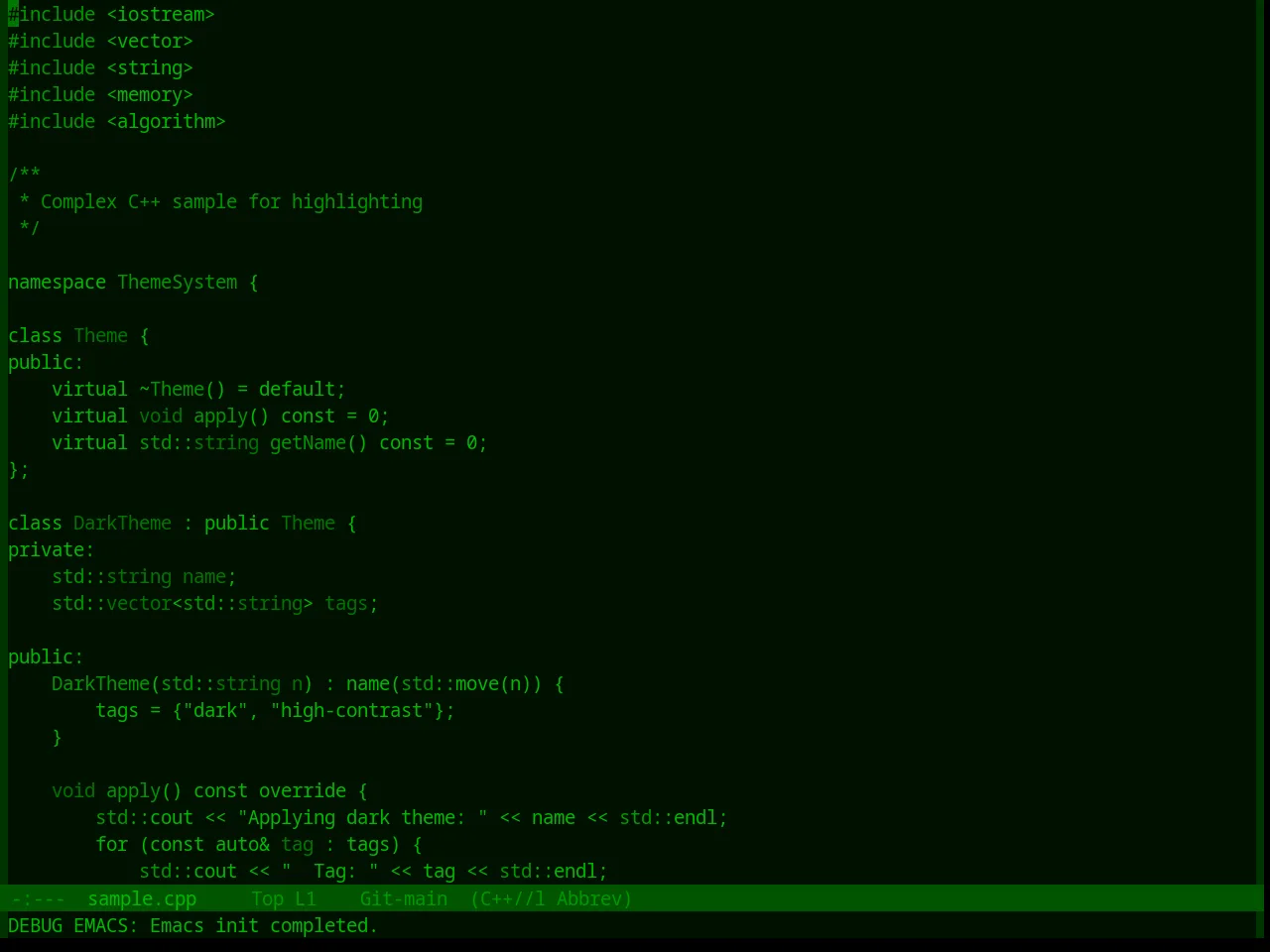 Base16 Greenscreen Theme in c++-mode