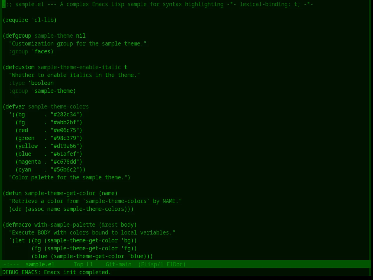 Base16 Greenscreen Theme in emacs-lisp-mode