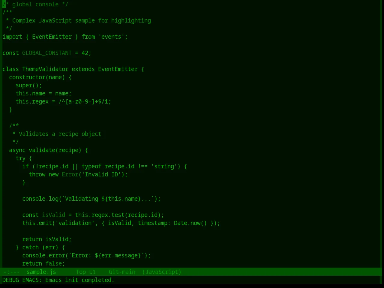 Base16 Greenscreen Theme in javascript-mode