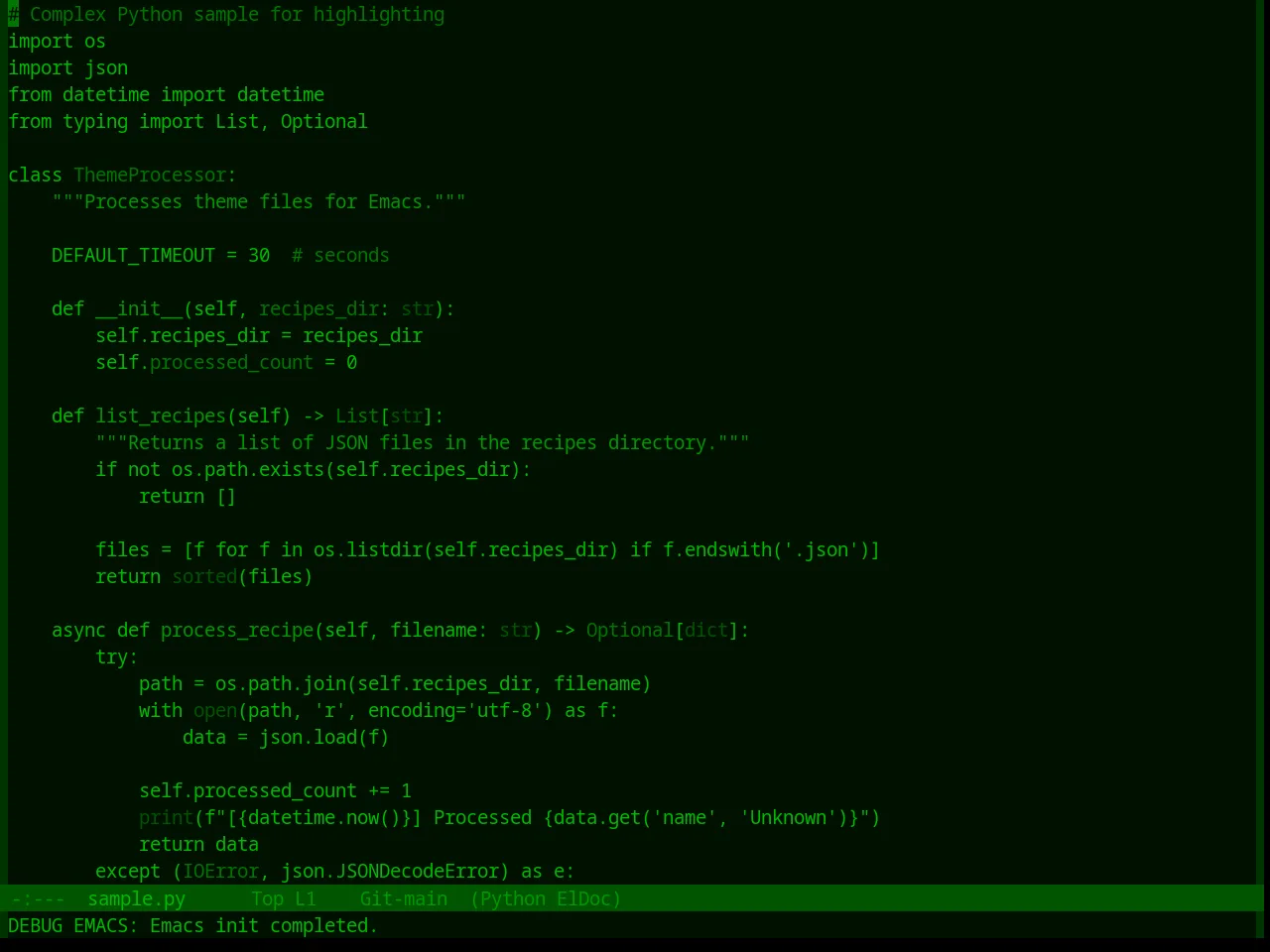 Base16 Greenscreen Theme in python-mode