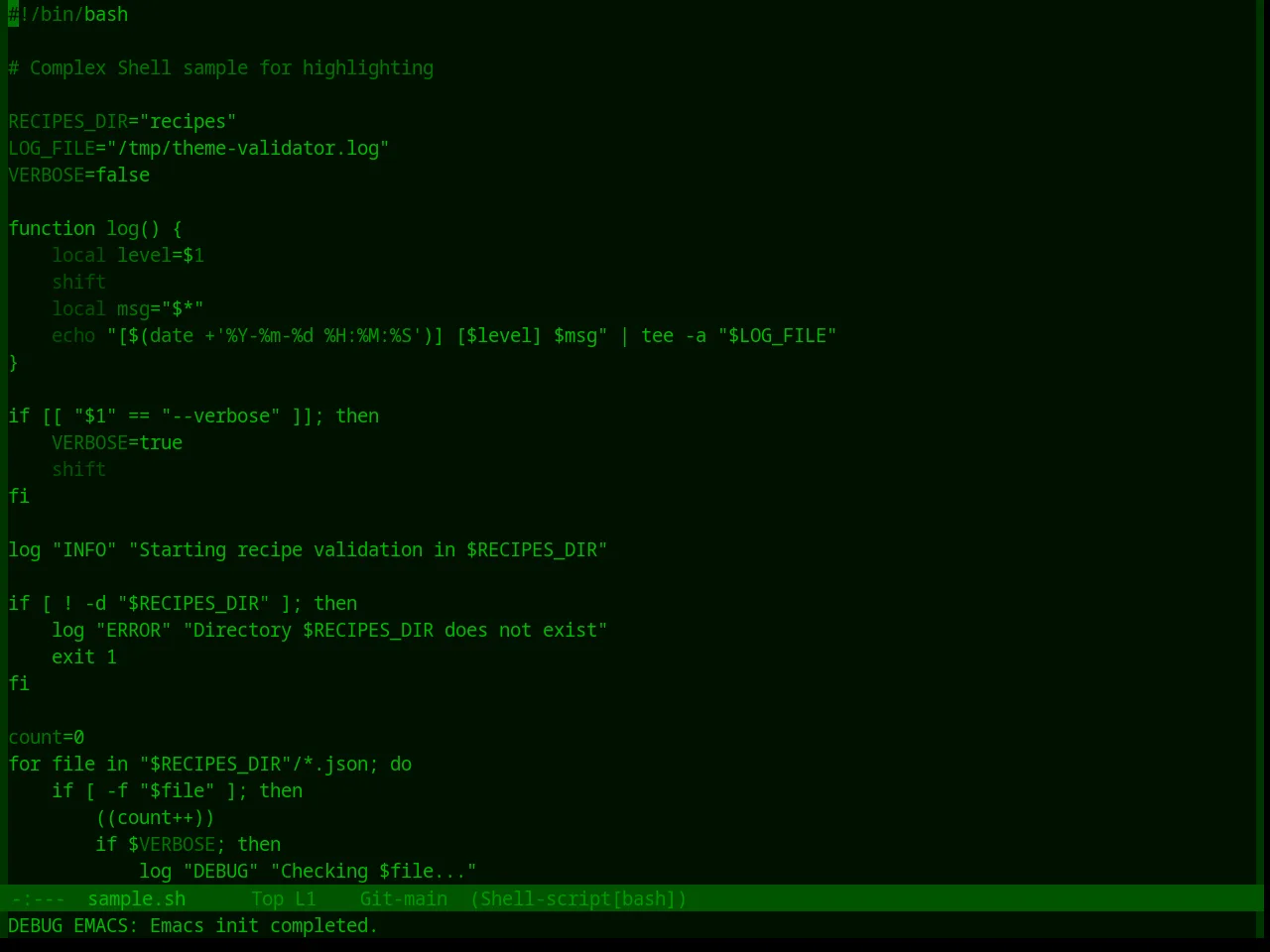 Base16 Greenscreen Theme in sh-mode