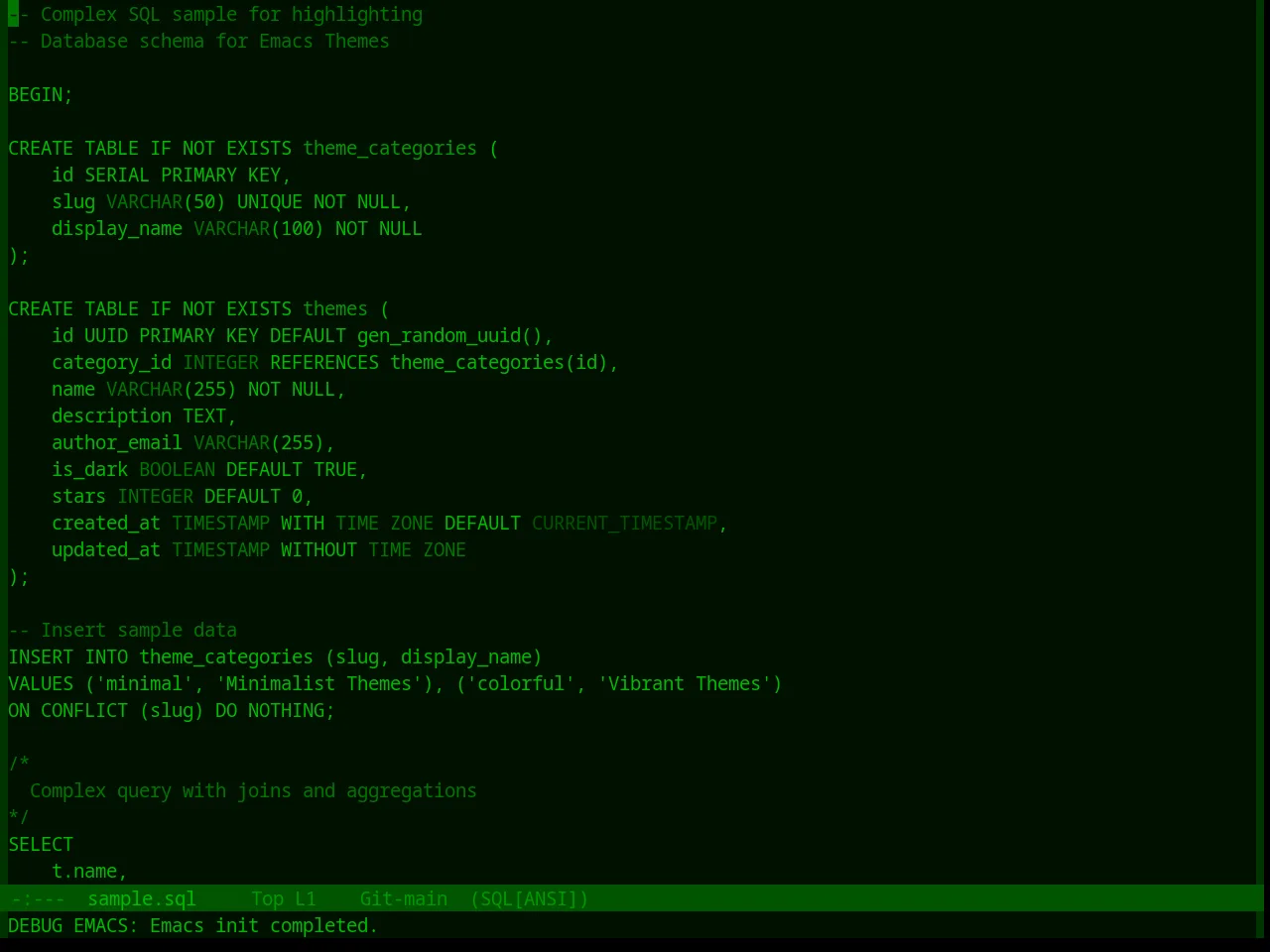 Base16 Greenscreen Theme in sql-mode