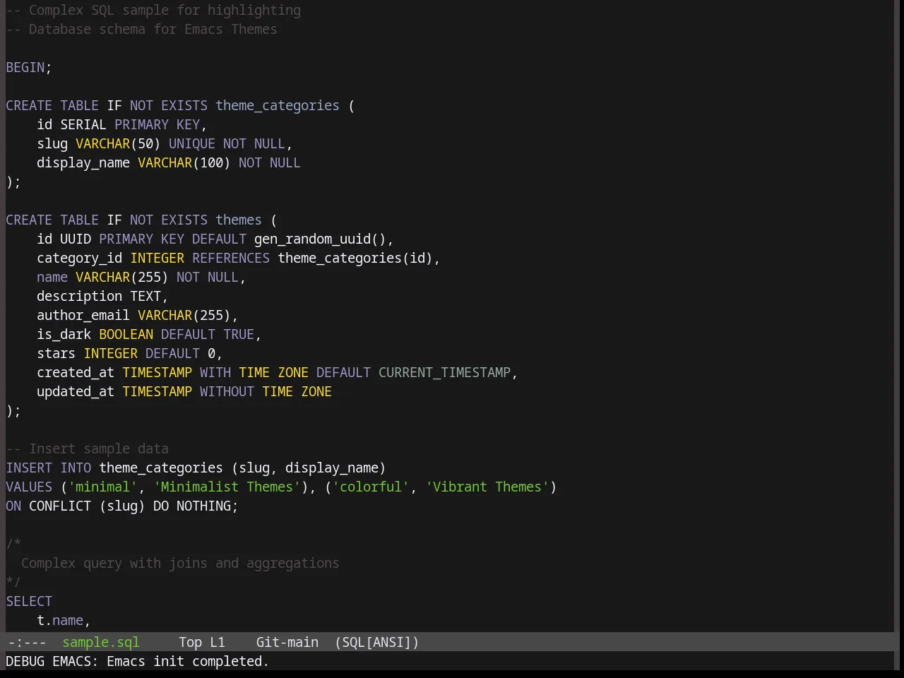 Base16 Gruber Theme in sql-mode