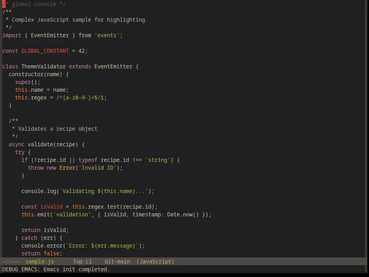 Base16 Gruvbox Dark Hard Theme in javascript-mode