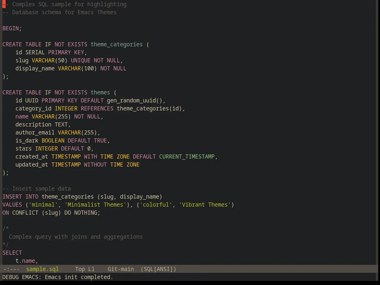 Base16 Gruvbox Dark Hard Theme in sql-mode