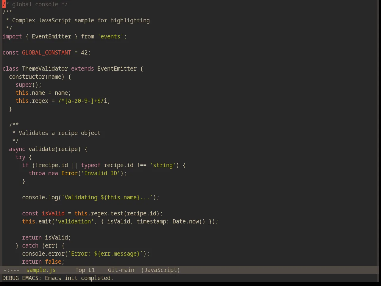 Base16 Gruvbox Dark Medium Theme in javascript-mode