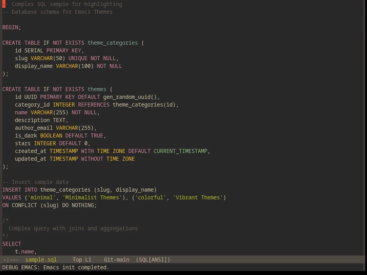 Base16 Gruvbox Dark Medium Theme in sql-mode