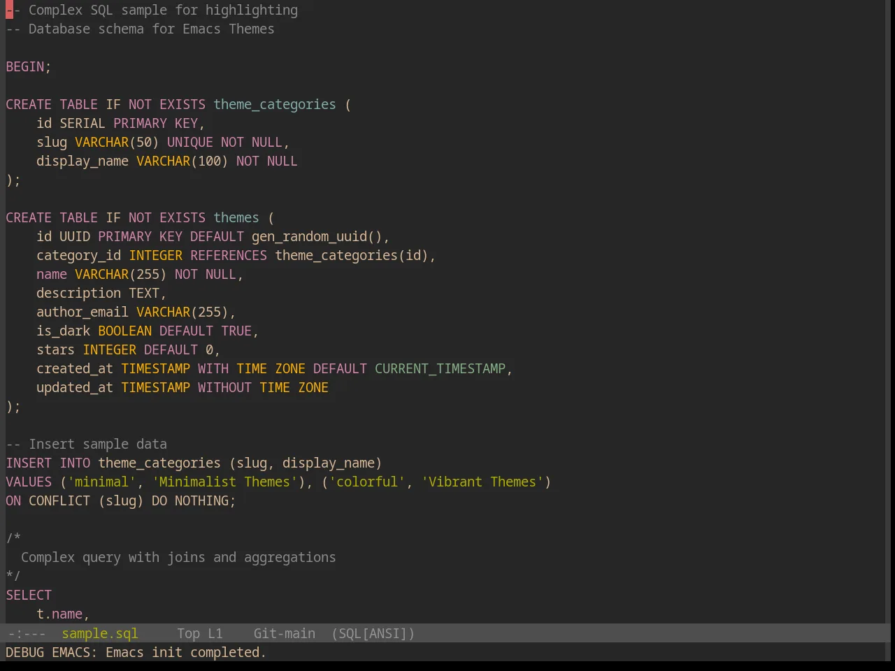 Base16 Gruvbox Dark Pale Theme in sql-mode