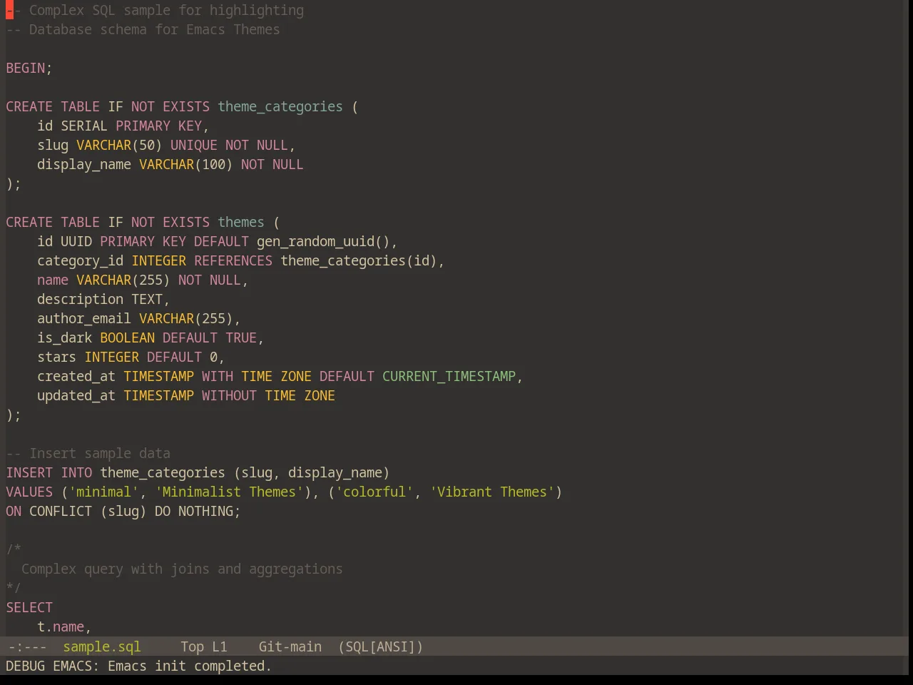 Base16 Gruvbox Dark Soft Theme in sql-mode