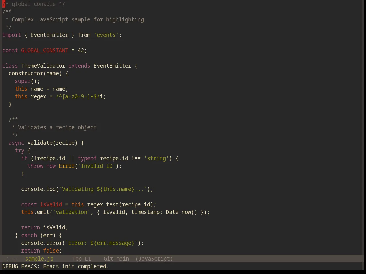 Base16 Gruvbox Dark Theme in javascript-mode