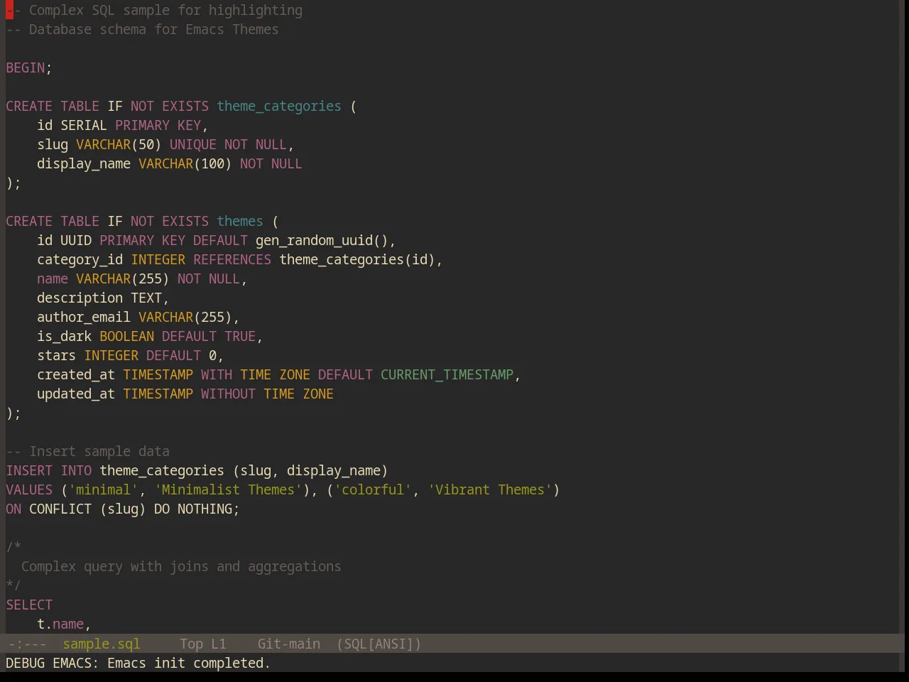 Base16 Gruvbox Dark Theme in sql-mode