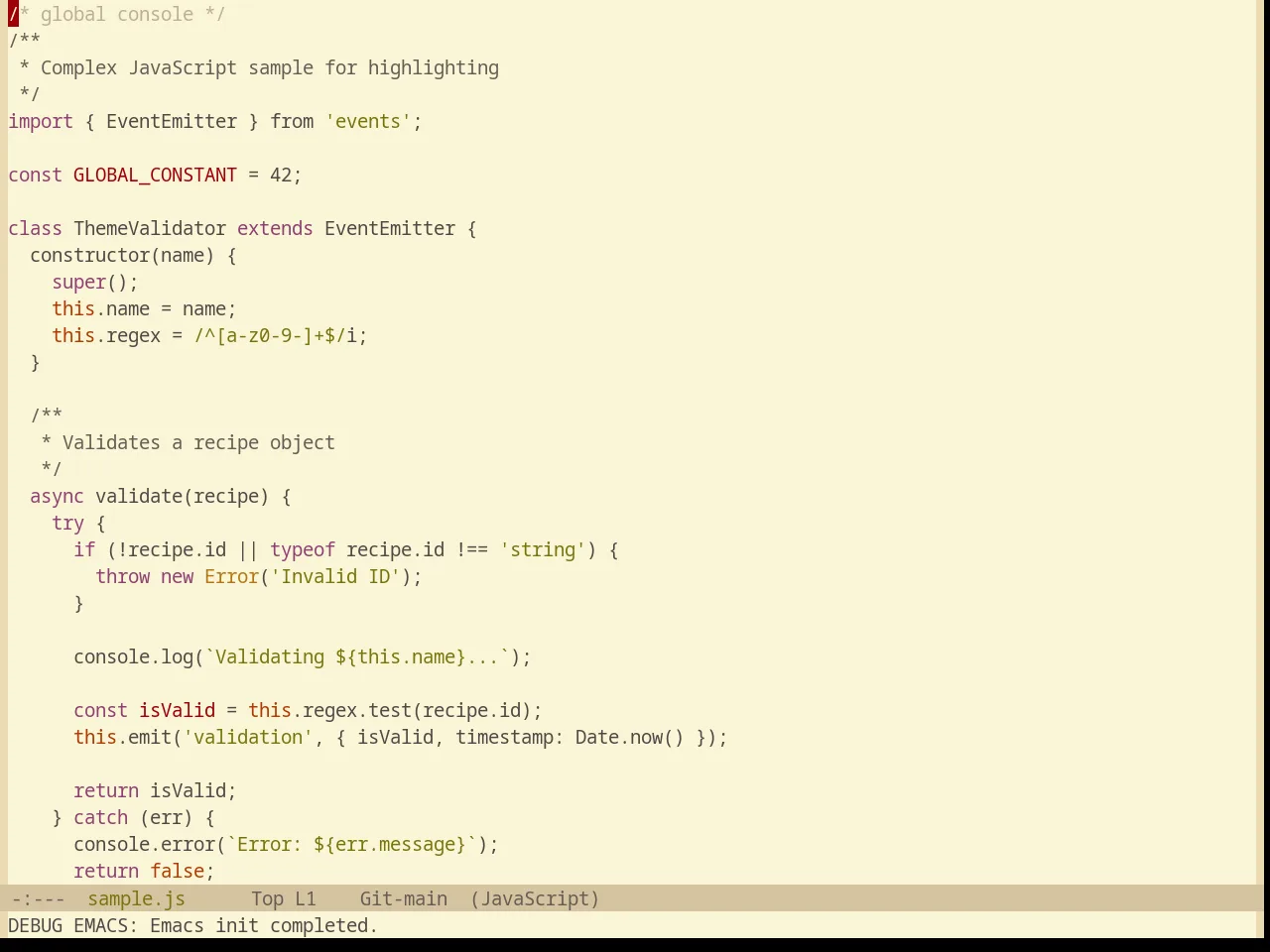 Base16 Gruvbox Light Hard Theme in javascript-mode