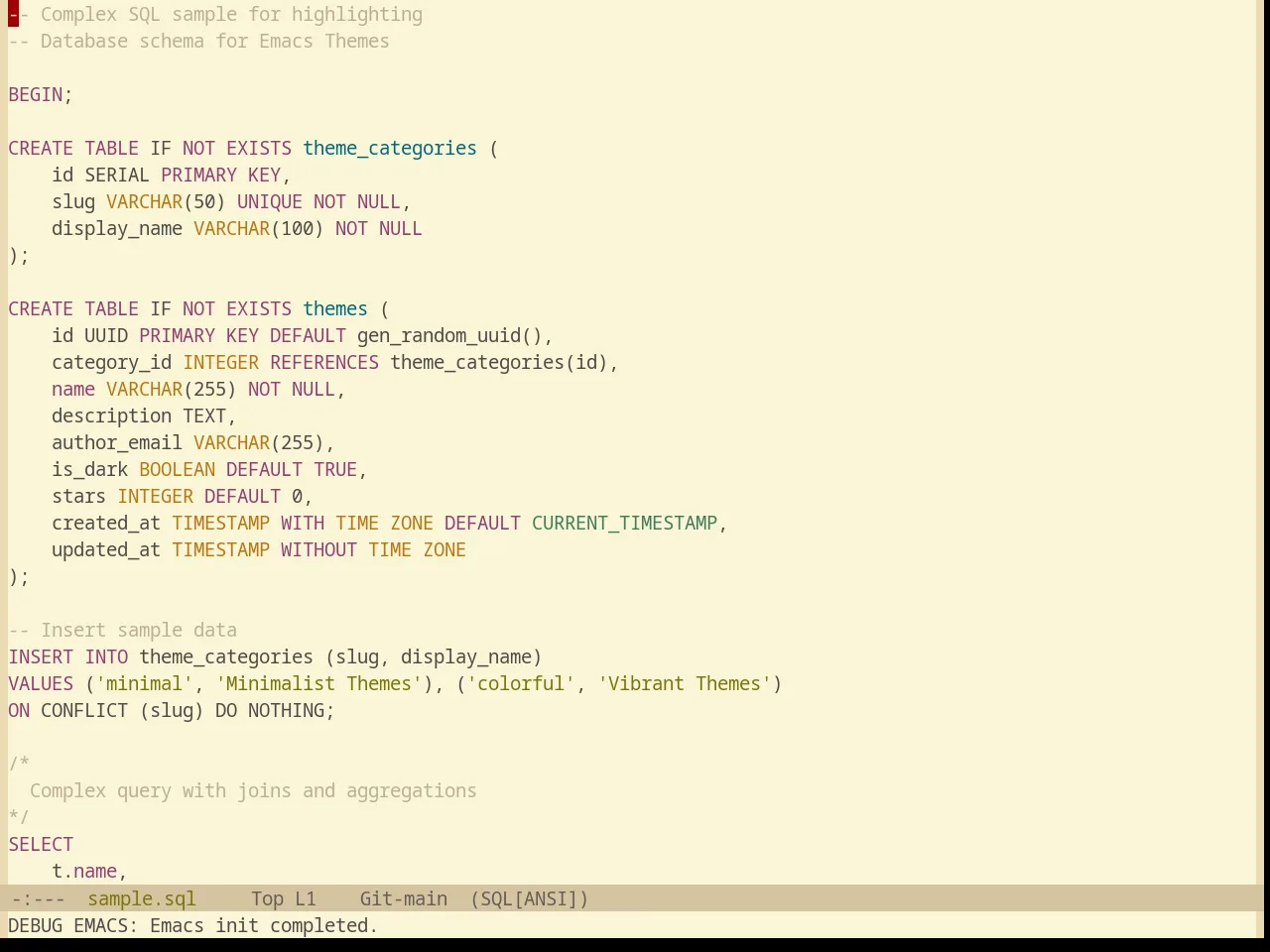 Base16 Gruvbox Light Hard Theme in sql-mode