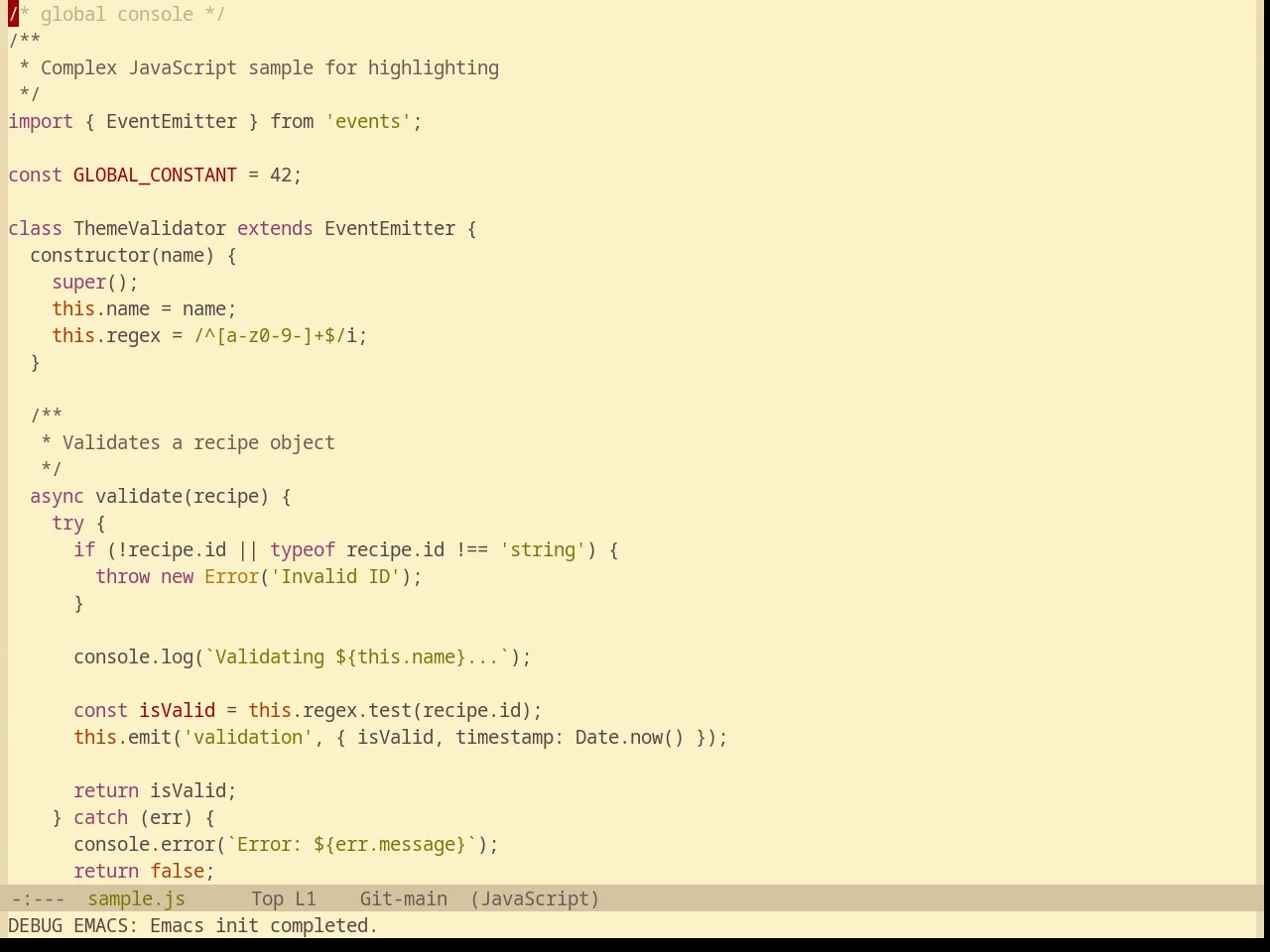 Base16 Gruvbox Light Medium Theme in javascript-mode