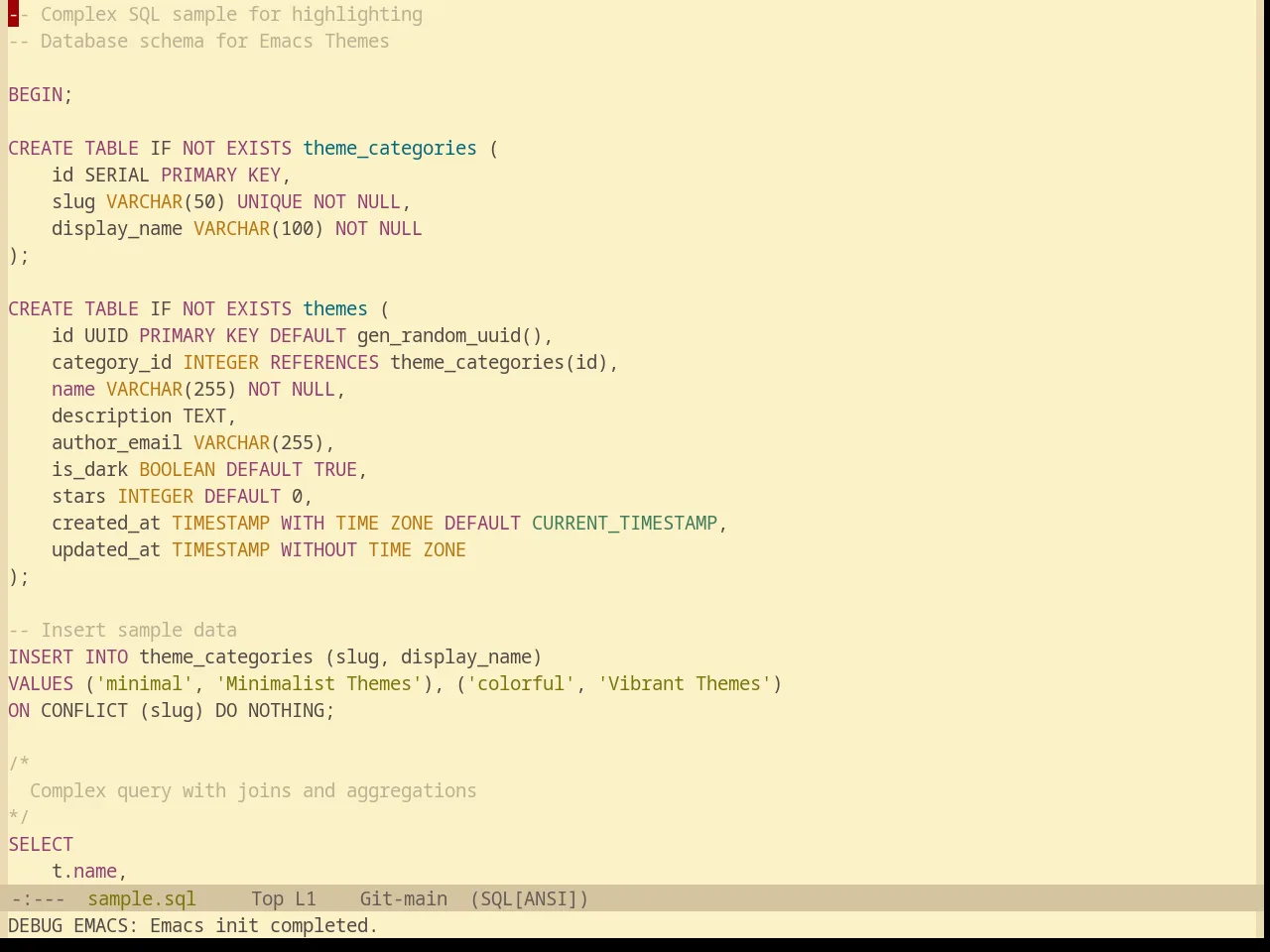 Base16 Gruvbox Light Medium Theme in sql-mode