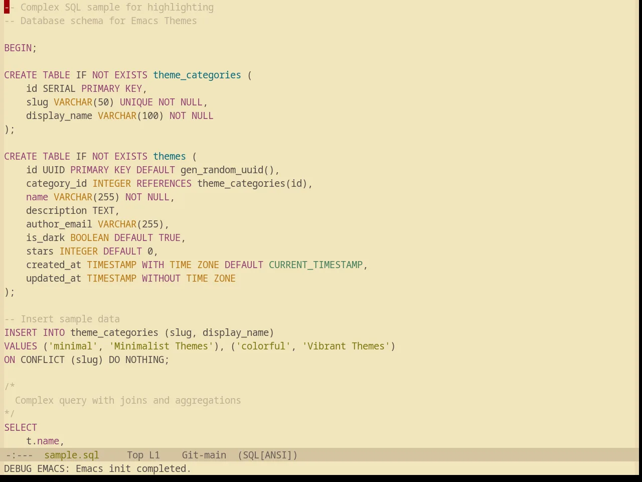 Base16 Gruvbox Light Soft Theme in sql-mode