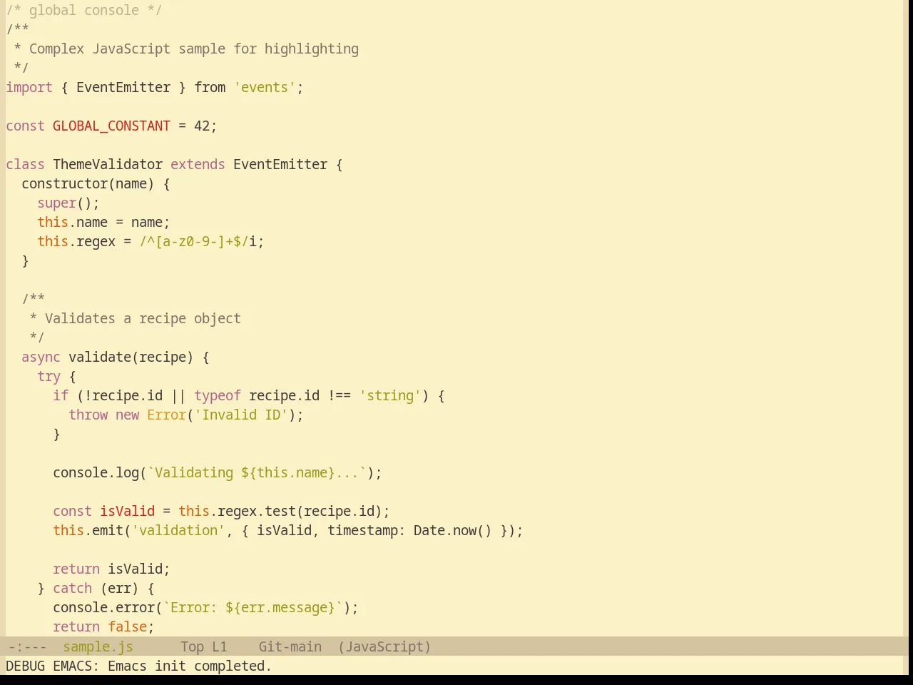 Base16 Gruvbox Light Theme in javascript-mode