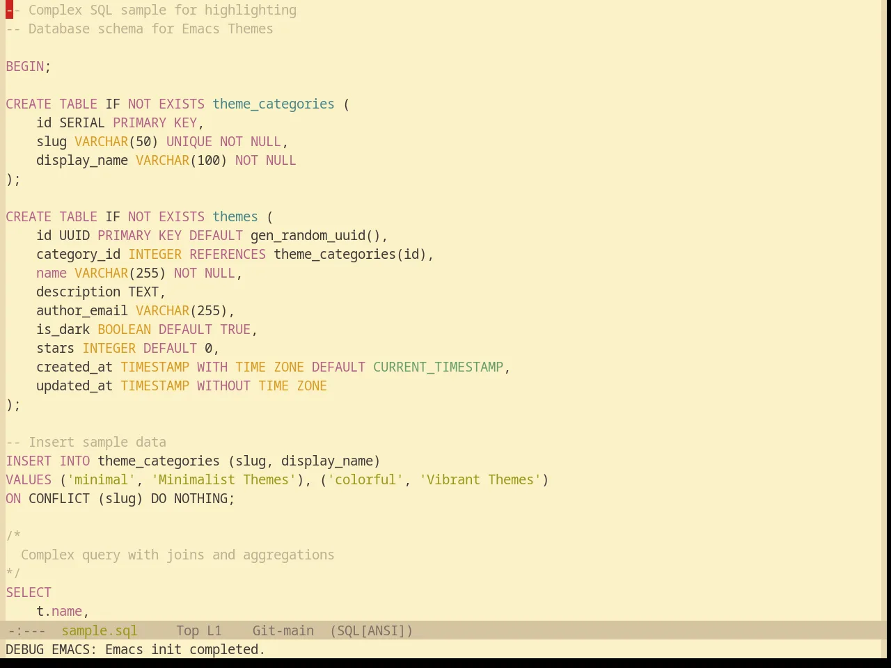 Base16 Gruvbox Light Theme in sql-mode