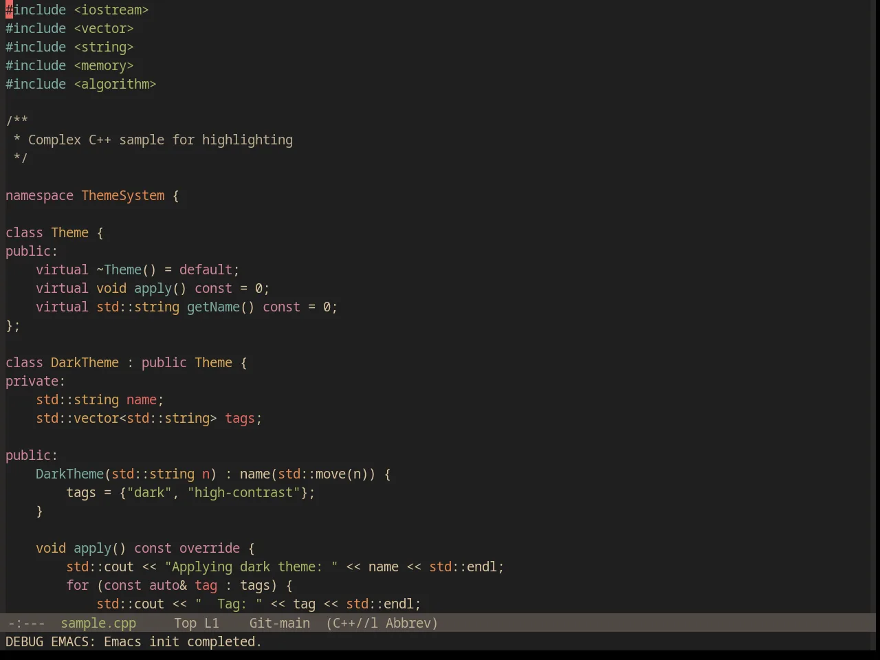 Base16 Gruvbox Material Dark Hard Theme in c++-mode
