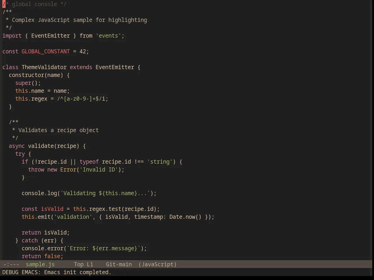 Base16 Gruvbox Material Dark Hard Theme in javascript-mode