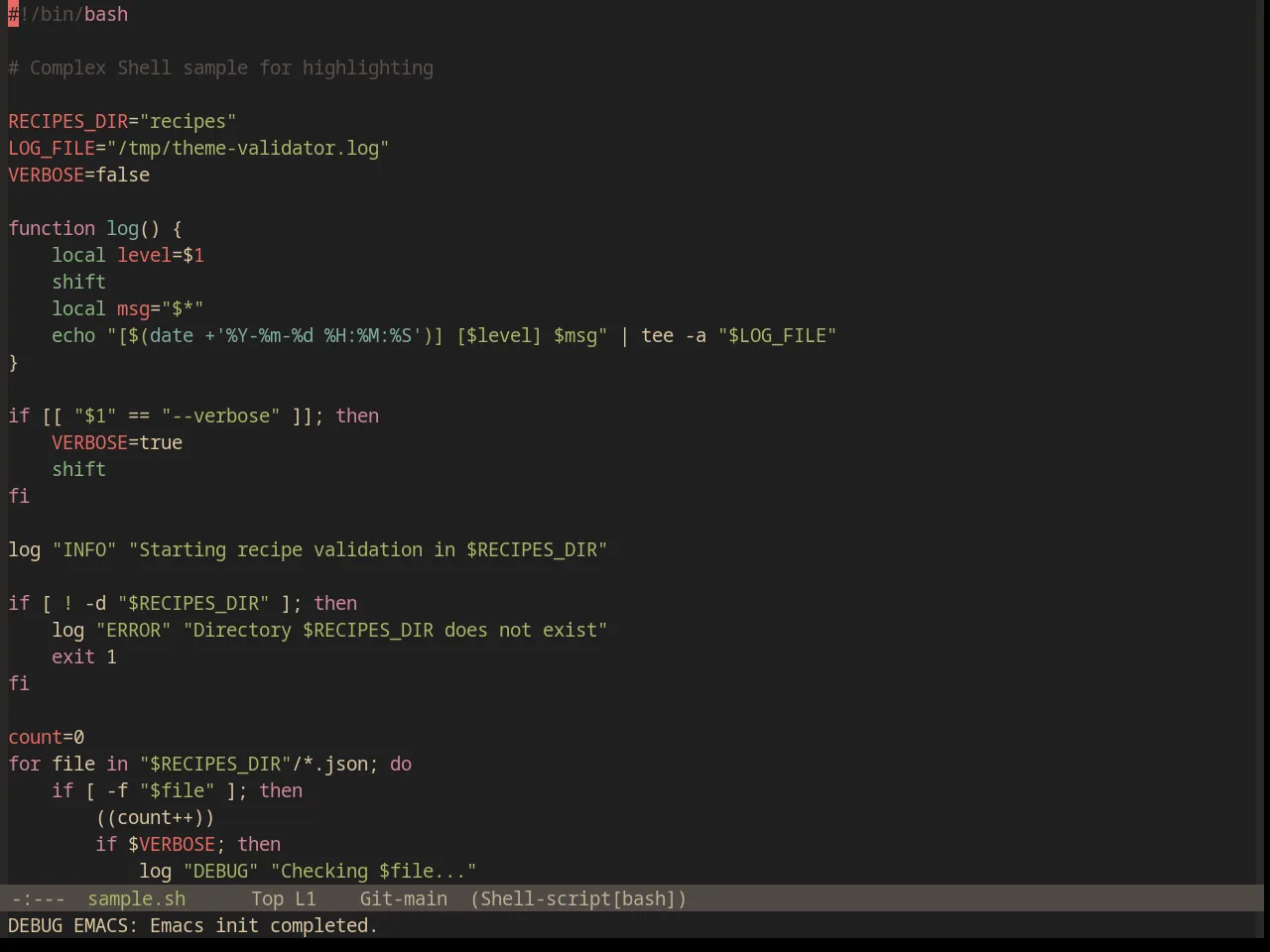 Base16 Gruvbox Material Dark Hard Theme in sh-mode