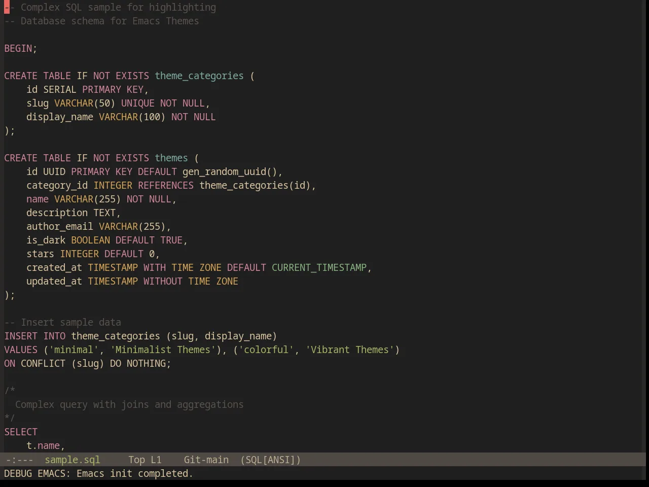 Base16 Gruvbox Material Dark Hard Theme in sql-mode