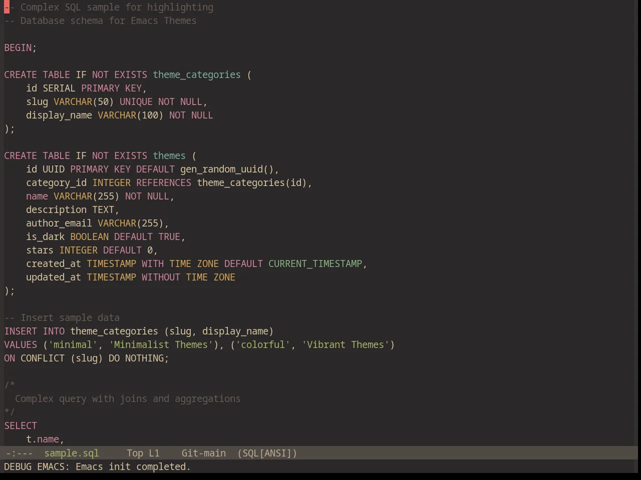 Base16 Gruvbox Material Dark Medium Theme in sql-mode