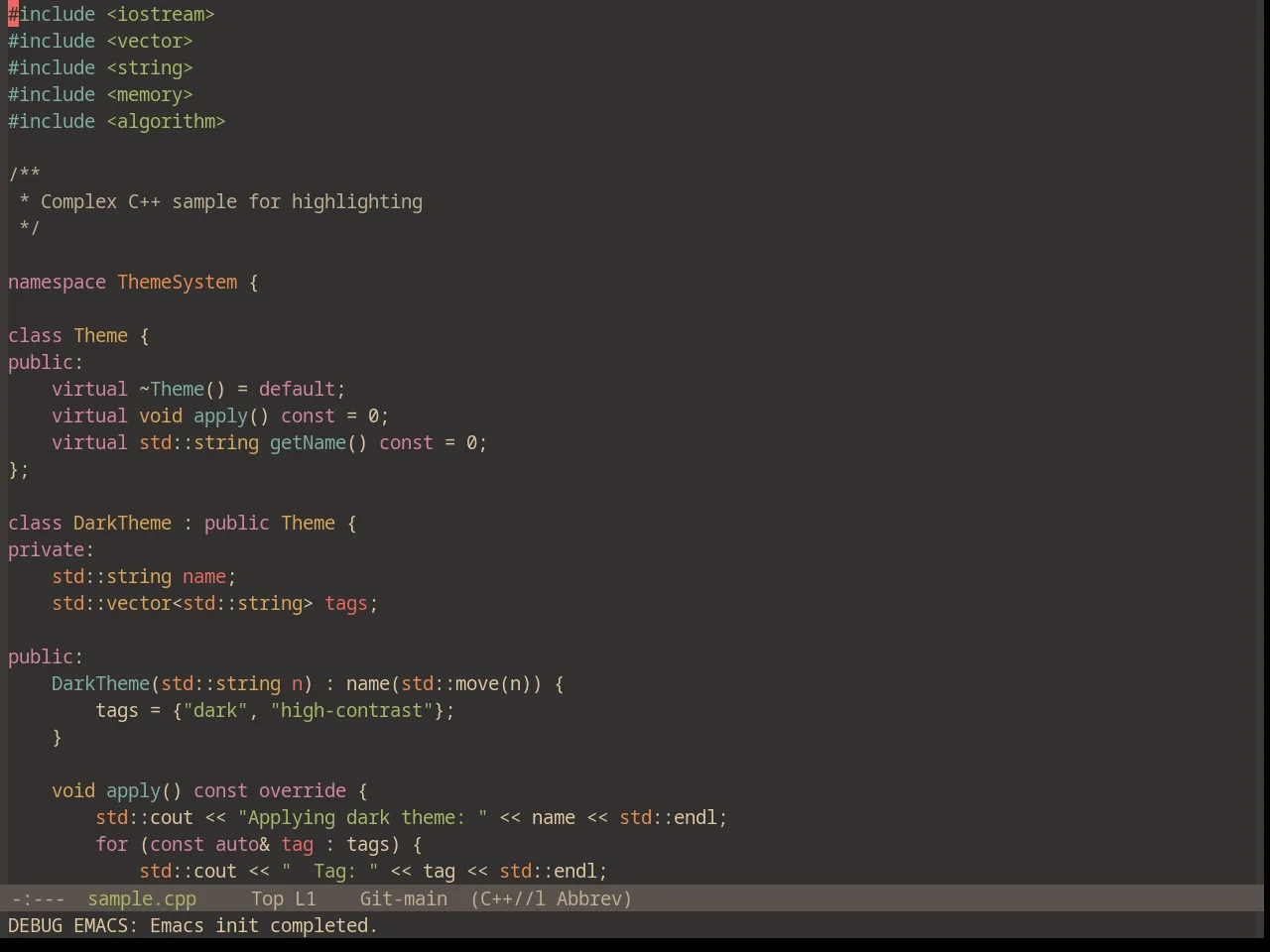 Base16 Gruvbox Material Dark Soft Theme in c++-mode