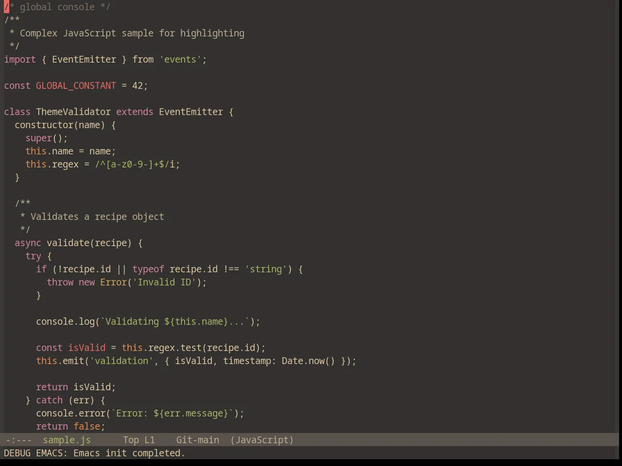 Base16 Gruvbox Material Dark Soft Theme in javascript-mode