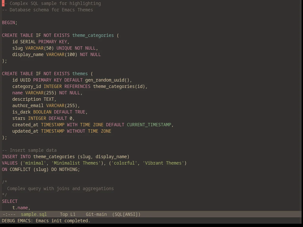 Base16 Gruvbox Material Dark Soft Theme in sql-mode