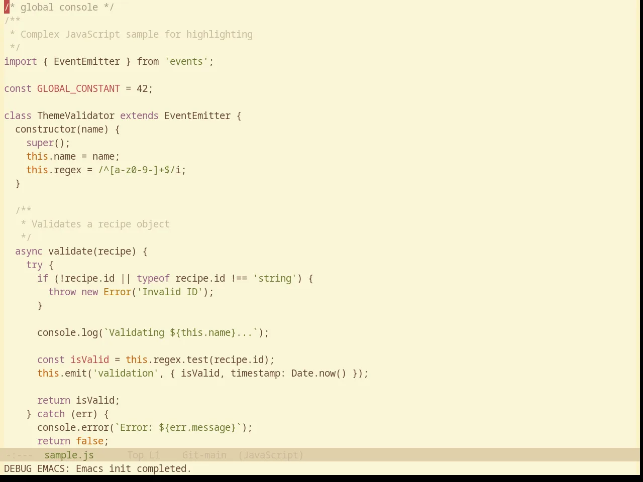 Base16 Gruvbox Material Light Hard Theme in javascript-mode