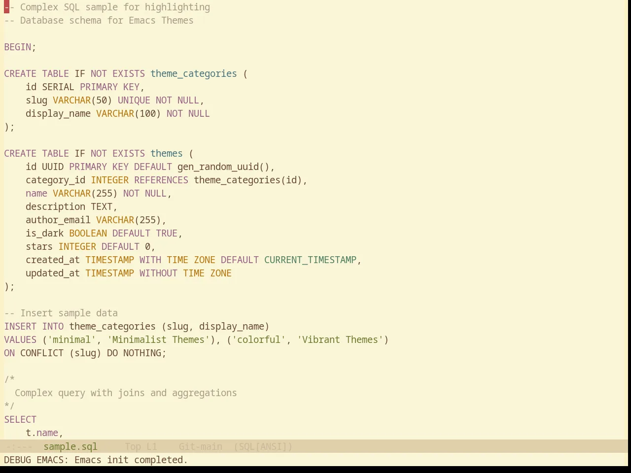 Base16 Gruvbox Material Light Hard Theme in sql-mode