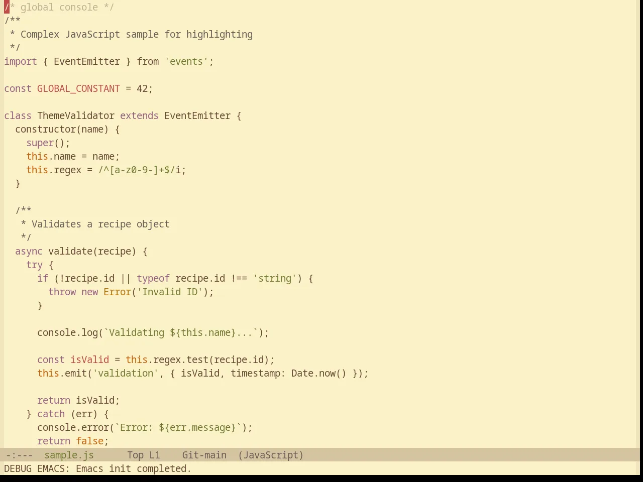 Base16 Gruvbox Material Light Medium Theme in javascript-mode