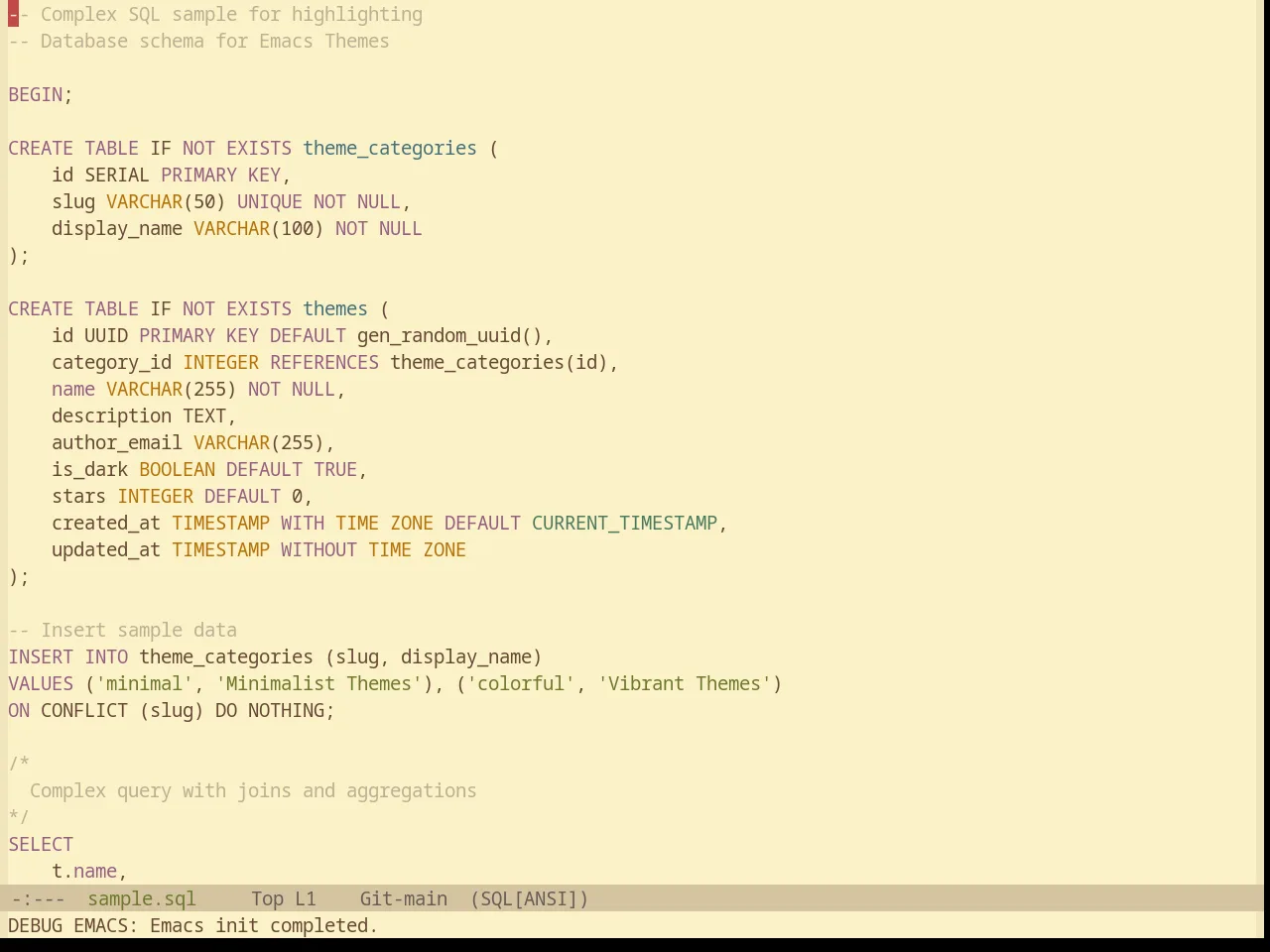 Base16 Gruvbox Material Light Medium Theme in sql-mode