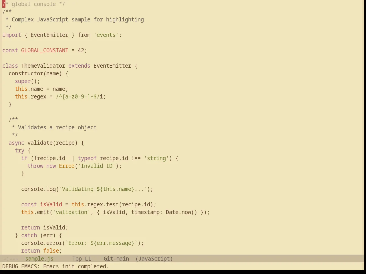 Base16 Gruvbox Material Light Soft Theme in javascript-mode