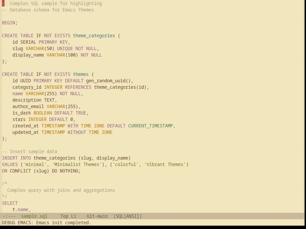 Base16 Gruvbox Material Light Soft Theme in sql-mode