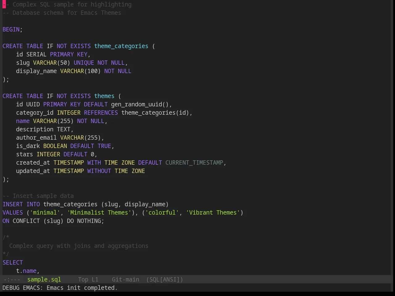 Base16 Hardcore Theme in sql-mode