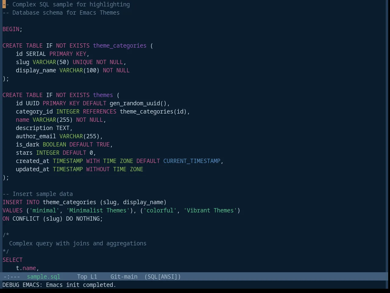 Base16 Harmonic16 Dark Theme in sql-mode