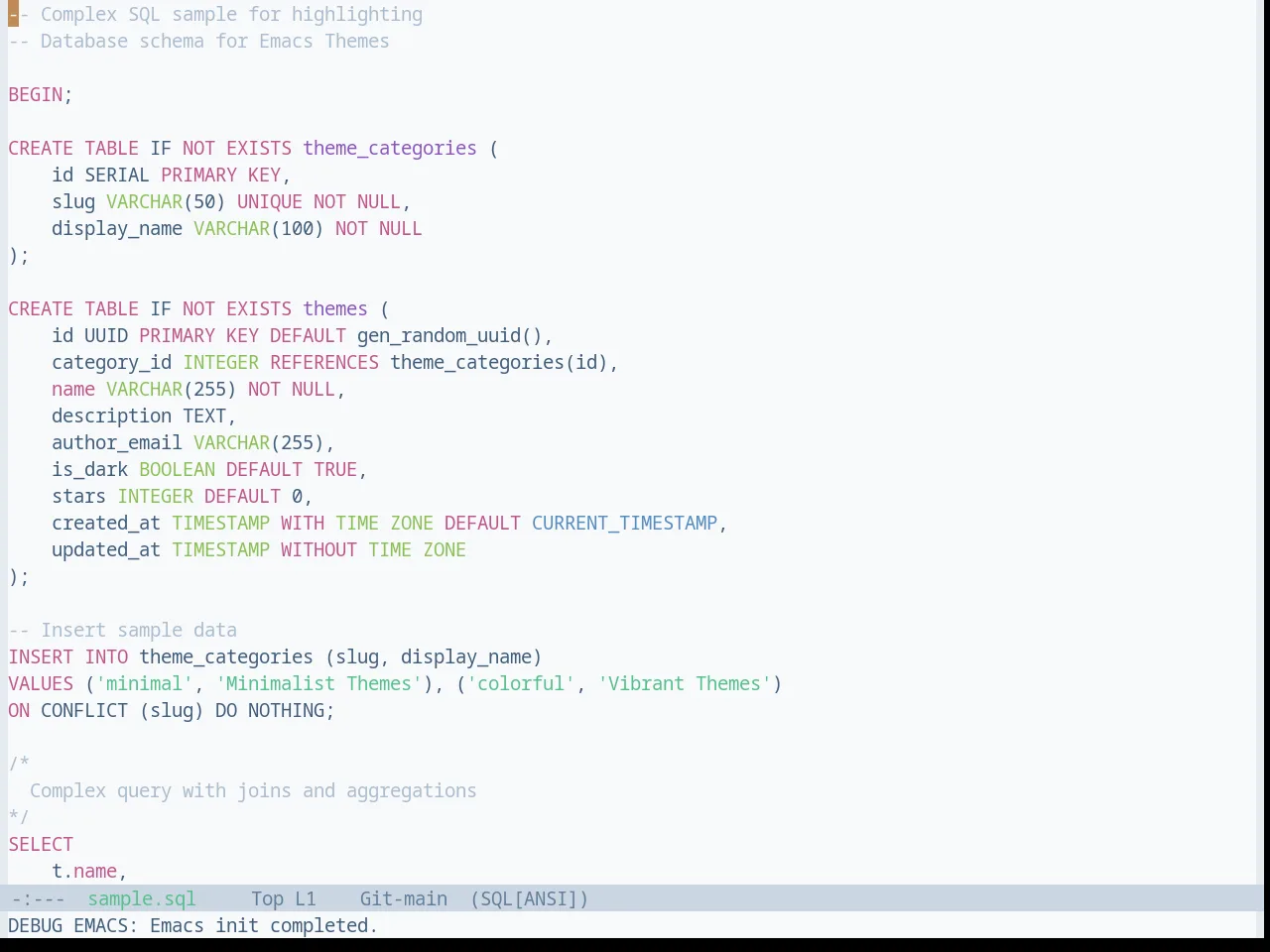 Base16 Harmonic16 Light Theme in sql-mode
