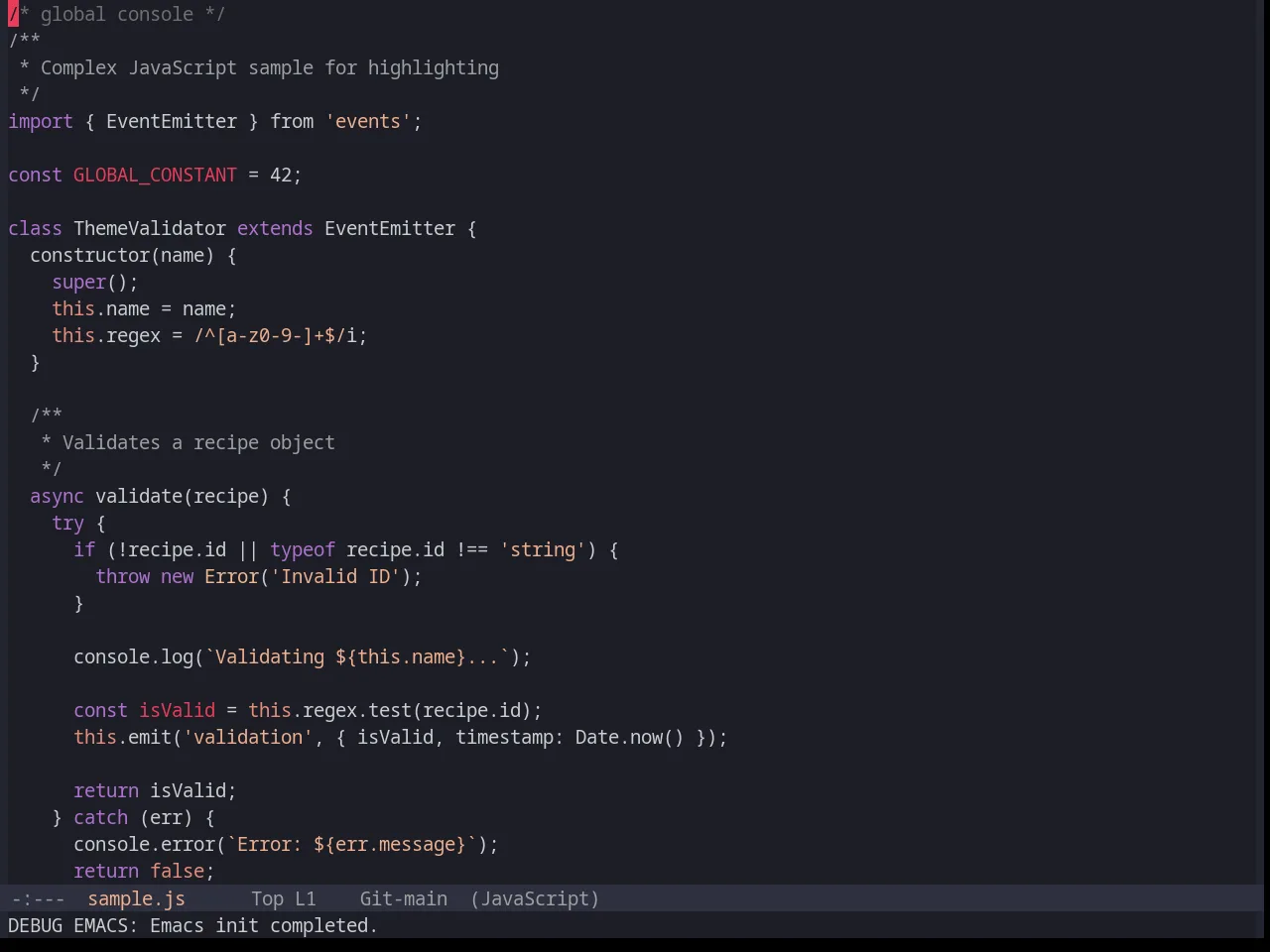 Base16 Horizon Dark Theme in javascript-mode