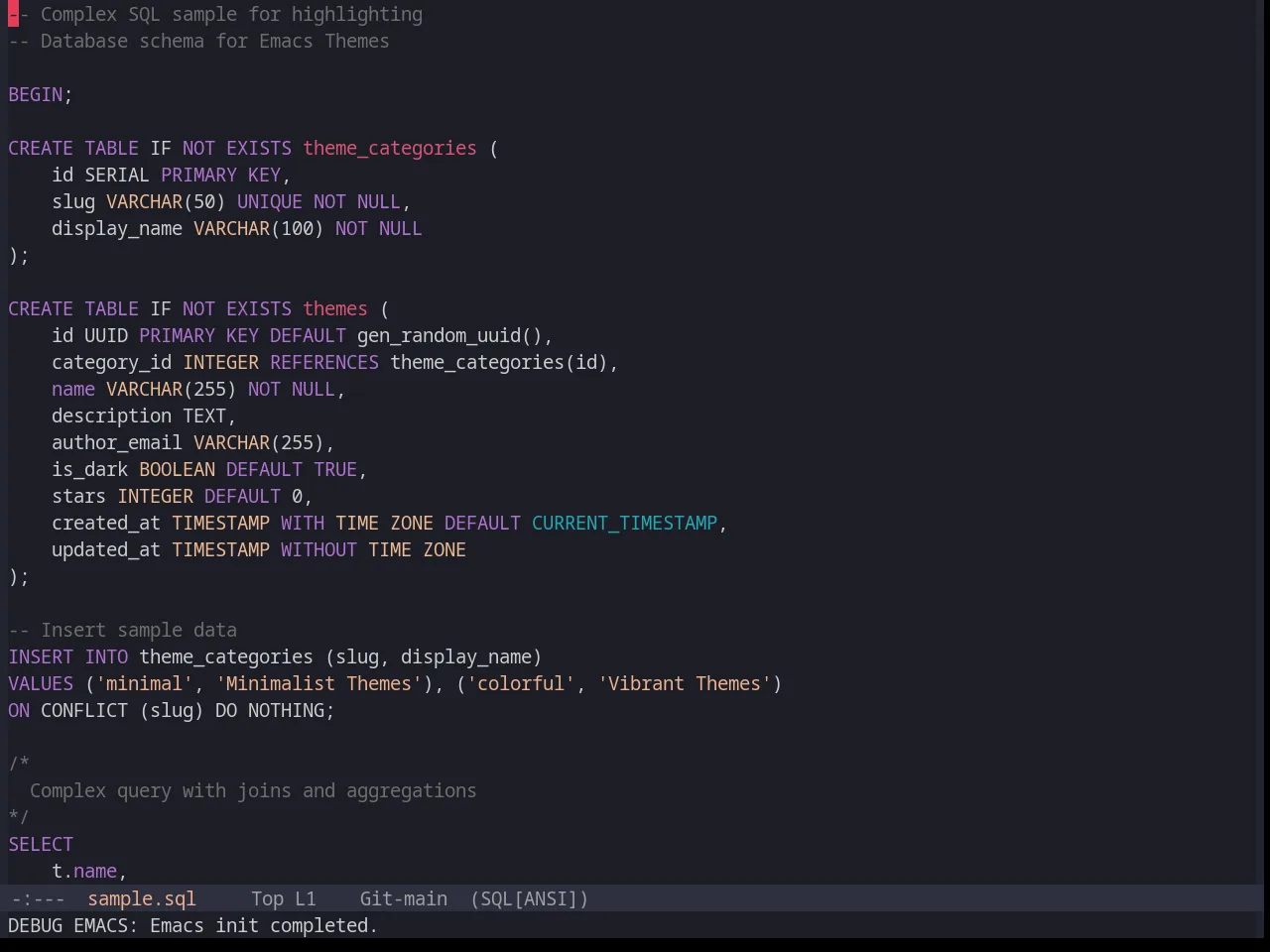 Base16 Horizon Dark Theme in sql-mode