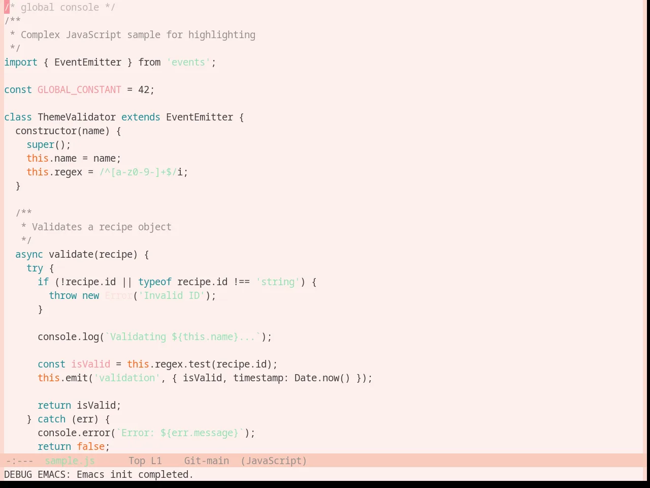 Base16 Horizon Light Theme in javascript-mode