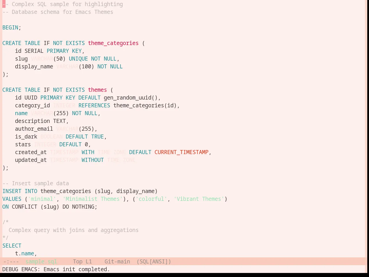Base16 Horizon Light Theme in sql-mode