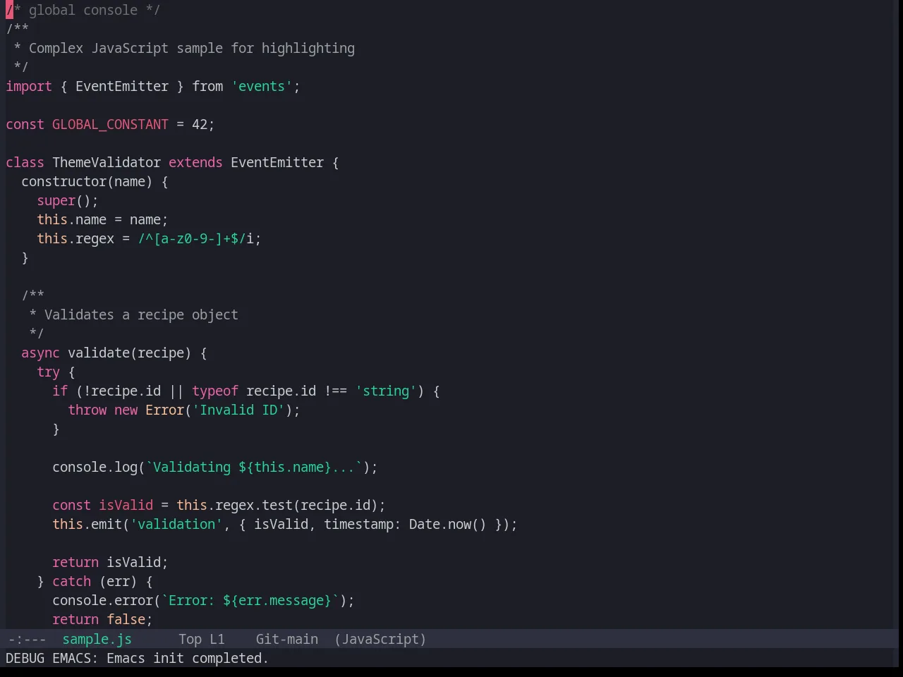 Base16 Horizon Terminal Dark Theme in javascript-mode