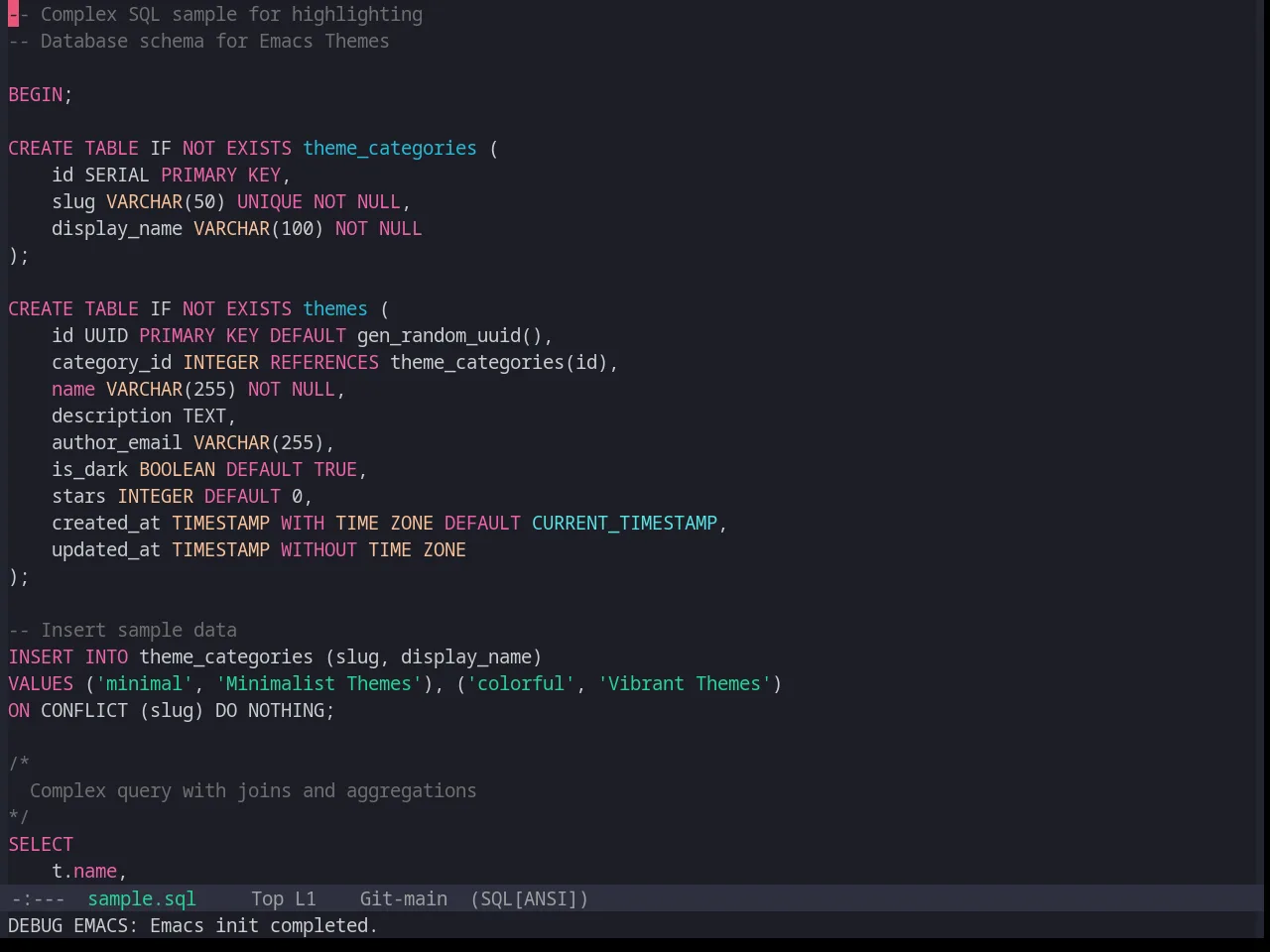 Base16 Horizon Terminal Dark Theme in sql-mode