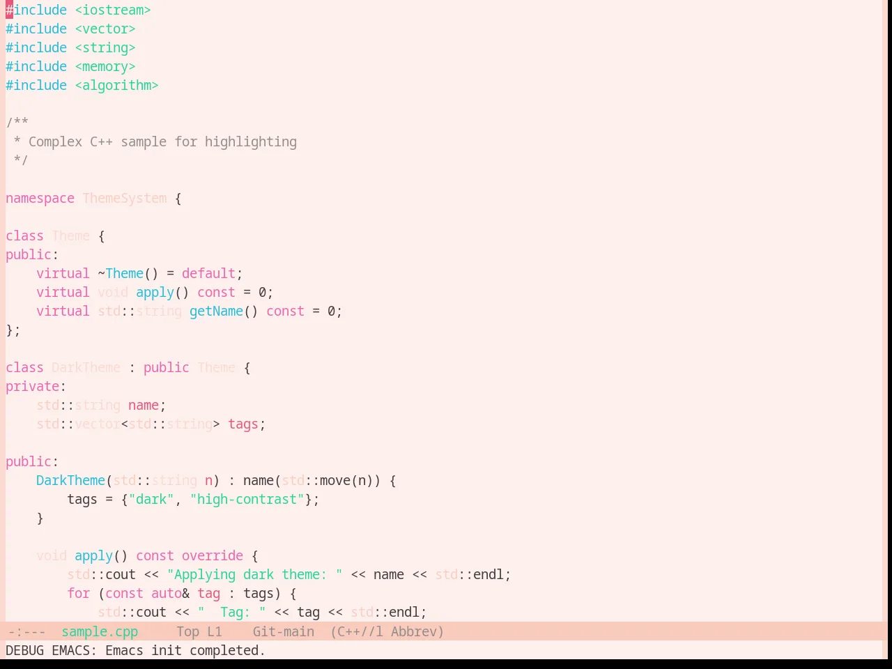 Base16 Horizon Terminal Light Theme in c++-mode